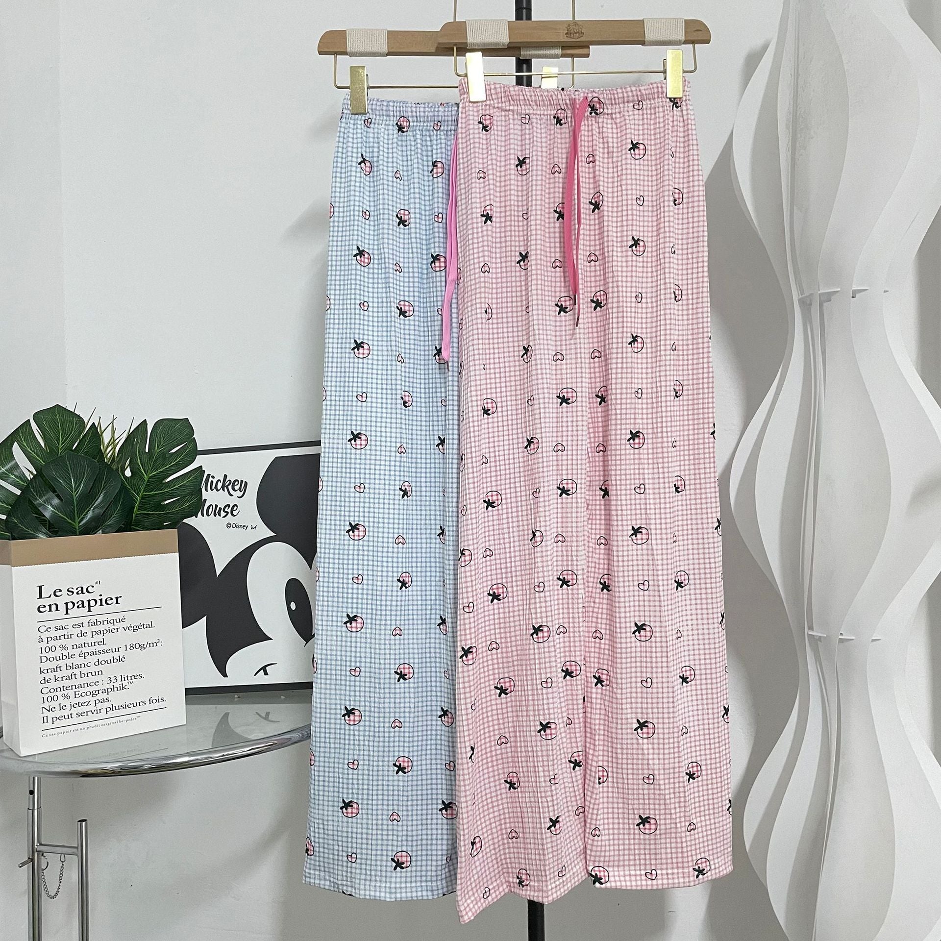 Wholesale Plaid Casual Wide-leg Women's Summer Pajama Pants High Waist Straight Loose Walking Pants